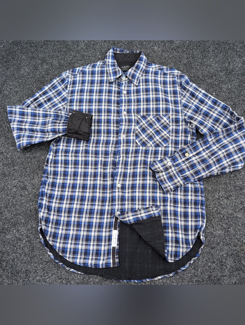 Rag & Bone Shirt Mens Small Blue Black Plaid Classic Beach Flannel Long Sleeve